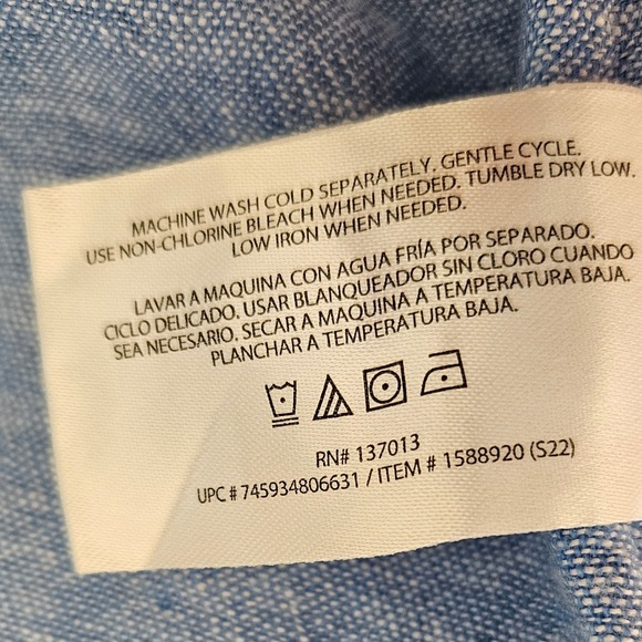 Orvis Woman Size M Linen Blend Button Up Blouse Roll Tab Sleeve Beachy Colorful - Picture 7 of 9